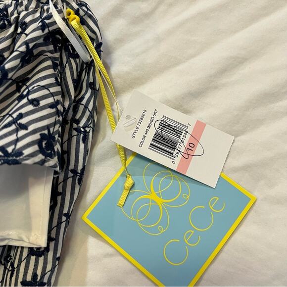 CeCe NWT Rosanna Embroidered Off Shoulder Dress Blue and White size 10 - Picture 6 of 12